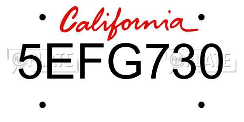 5EFG730 California License Plate
