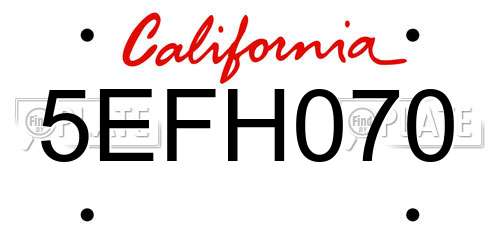 5EFH070 California License Plate