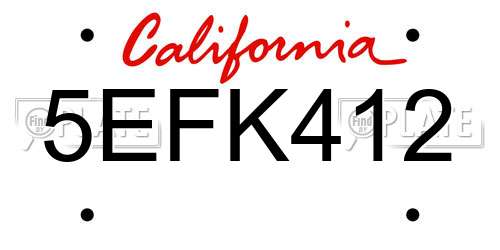 5EFK412 California License Plate