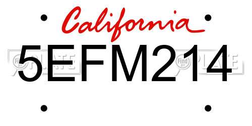 5EFM214 California License Plate