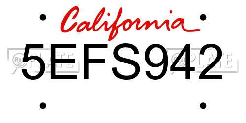 5EFS942 California License Plate