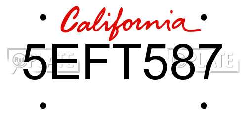 5EFT587 California License Plate