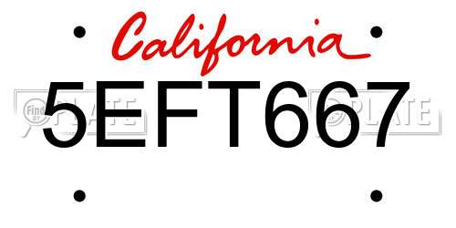 5EFT667 California License Plate