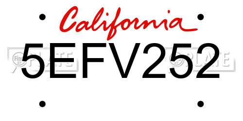 5EFV252 California License Plate