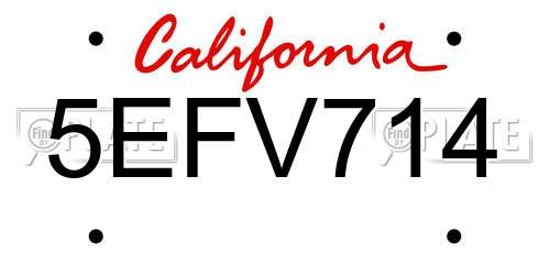 5EFV714 California License Plate