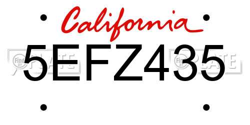 5EFZ435 California License Plate