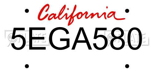 5EGA580 California License Plate