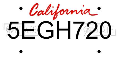5EGH720 California License Plate