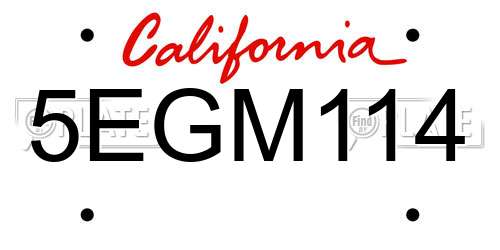 5EGM114 California License Plate