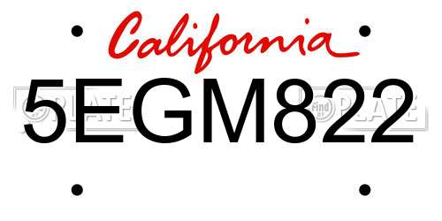 5EGM822 California License Plate