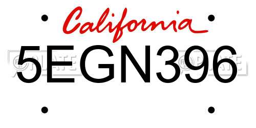 5EGN396 California License Plate