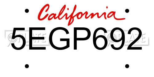 5EGP692 California License Plate