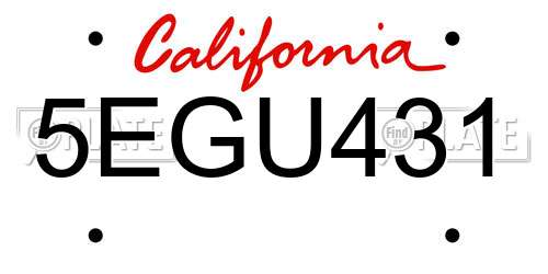 5EGU431 California License Plate