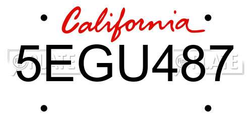5EGU487 California License Plate