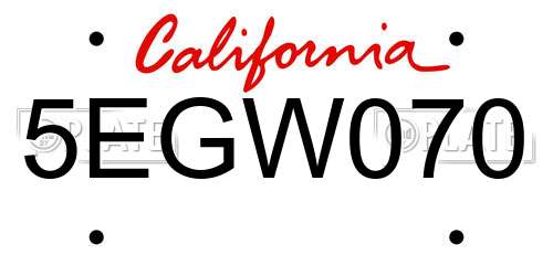 5EGW070 California License Plate