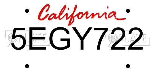 5EGY722 California License Plate