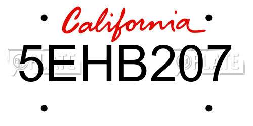 5EHB207 California License Plate