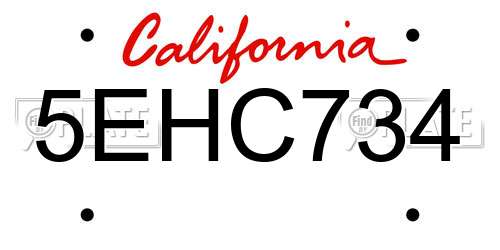 5EHC734 California License Plate