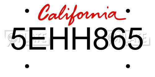 5EHH865 California License Plate