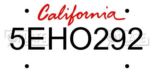 5EHO292 California License Plate