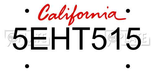 5EHT515 California License Plate