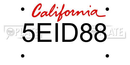 5EID88 California License Plate