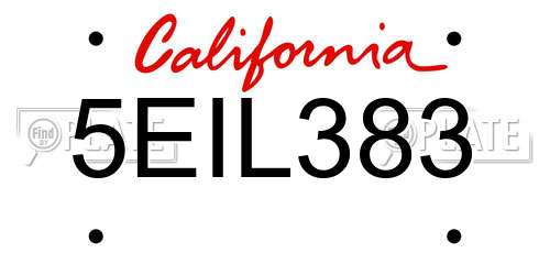 5EIL383 California License Plate