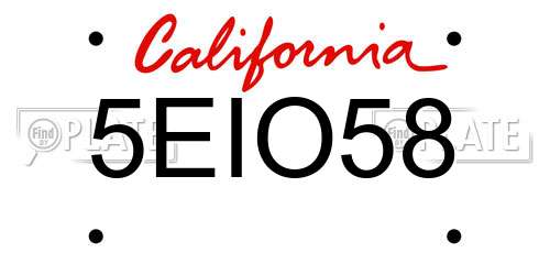 5EIO58 California License Plate