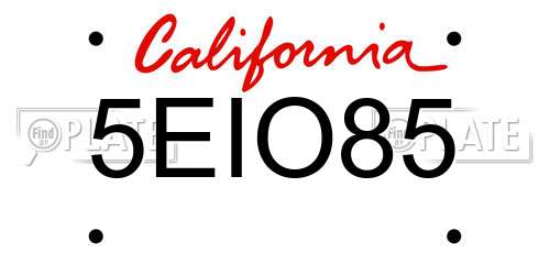 5EIO85 California License Plate