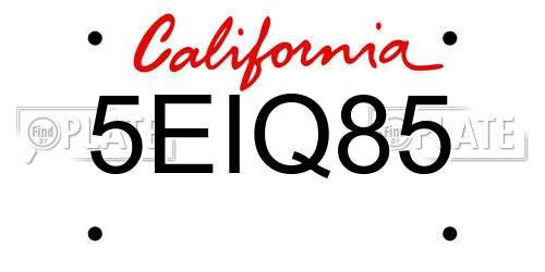 5EIQ85 California License Plate