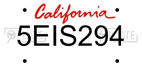 5EIS294 California License Plate
