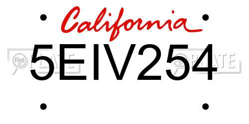 5EIV254 California License Plate
