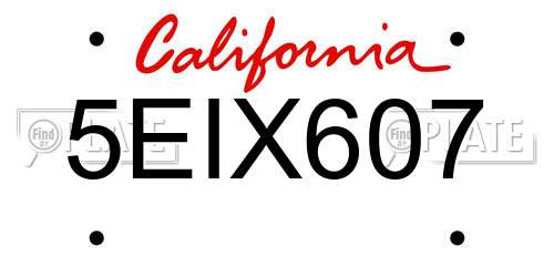 5EIX607 California License Plate