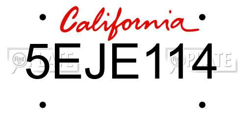 5EJE114 California License Plate
