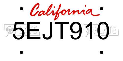 5EJT910 California License Plate