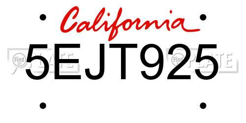5EJT925 California License Plate