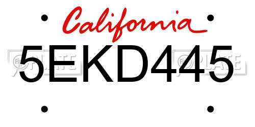 5EKD445 California License Plate