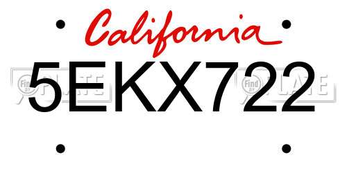 5EKX722 California License Plate