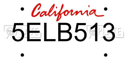 5ELB513 California License Plate