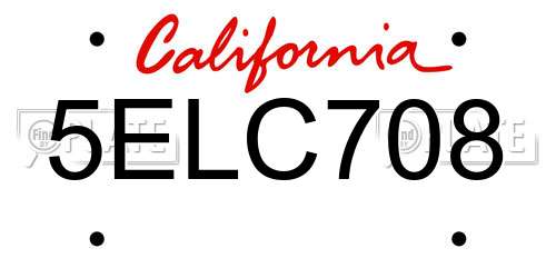 5ELC708 California License Plate