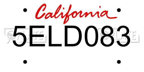 5ELD083 California License Plate