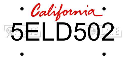 5ELD502 California License Plate
