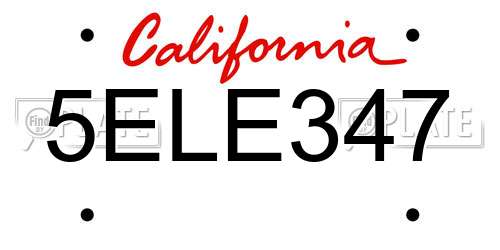 5ELE347 California License Plate