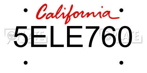 5ELE760 California License Plate