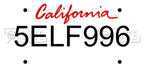5ELF996 California License Plate