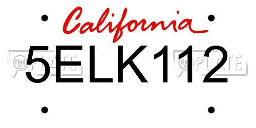 5ELK112 California License Plate