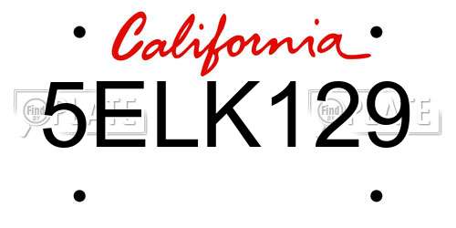 5ELK129 California License Plate