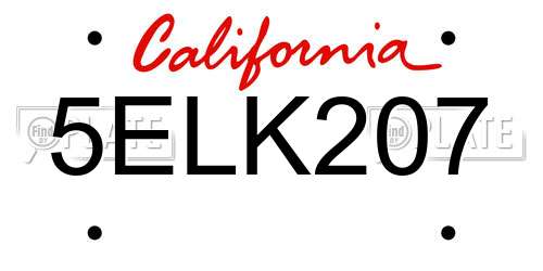 5ELK207 California License Plate
