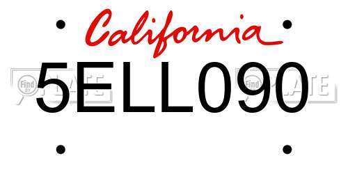 5ELL090 California License Plate