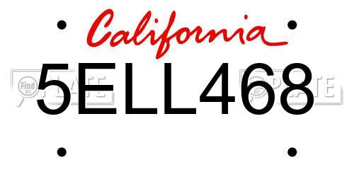 5ELL468 California License Plate
